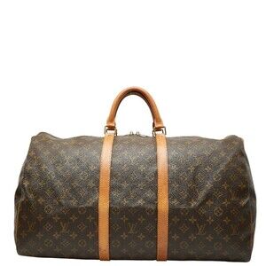Louis Vuitton Monogram Keepall Boston Travel Bag Brown Leather